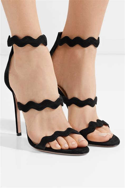 prada scalloped suede sandal|prada wedge sandals.